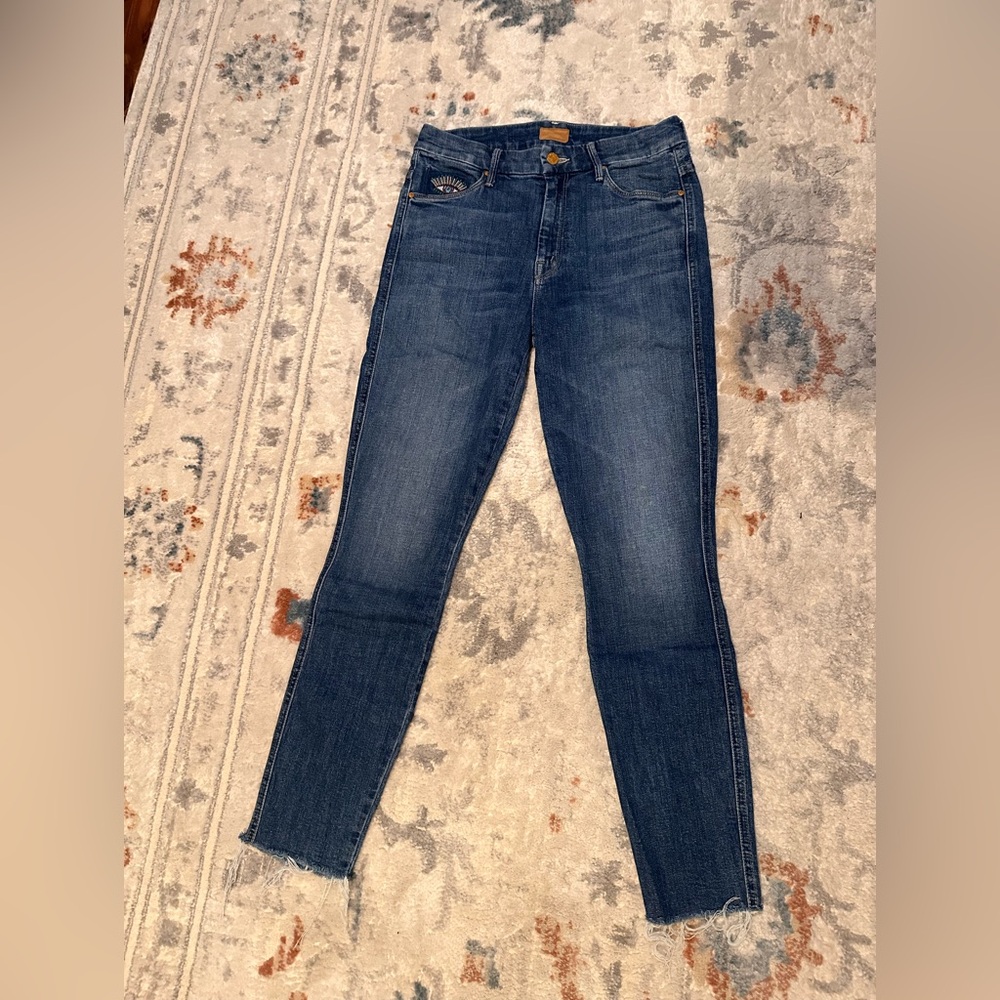 MOTHER High Waisted Double Looker Ankle Fray Jeans